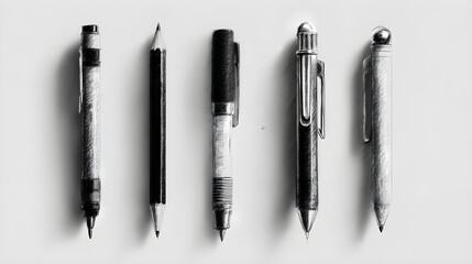   Hand-Drawn Sketch of Stationery Items in Industrial Design Style