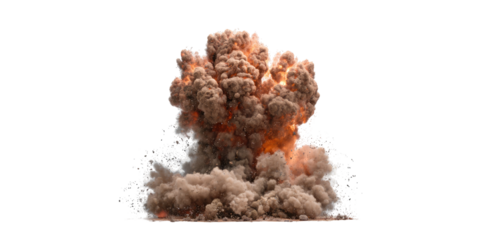 A large explosion with billowing smoke and fire