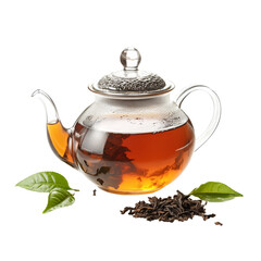 Photo of a teapot. Classic teapot with hot tea