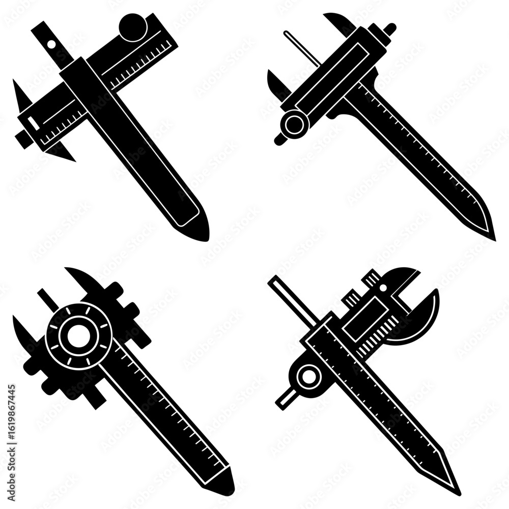 Poster illustration showing different types of calipers used for precision measurement in engineering and d