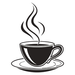 Steaming Cup of Coffee: Black and White Coffee Cup Illustration