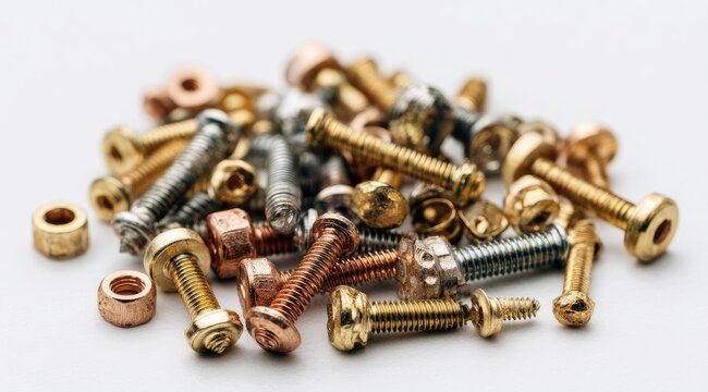Assorted metal screws and nuts in various colors - Powered by Adobe