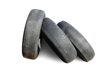 old worn damaged tires isolated on white background