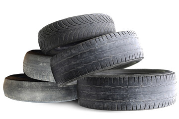 old worn damaged tires isolated on white background