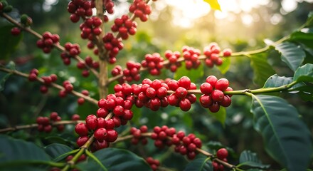 Coffee Cherry Bounty: Vibrant Red Fruits on the Branch