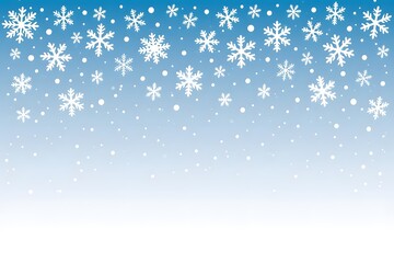 A panoramic winter scene of falling snowflakes, with a gradient blue to white background, A winter scene with many snowflakes.  Blue shiny winter banner with snow, 
