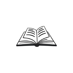 Open Book Icon: Minimalist Dark Design Element for Education, Learning, and Knowledge Resources