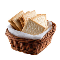 Square crackers in a woven basket