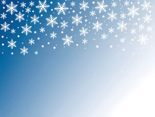 A panoramic winter scene of falling snowflakes, with a gradient blue to white background, A winter scene with many snowflakes.  Blue shiny winter banner with snow, 
