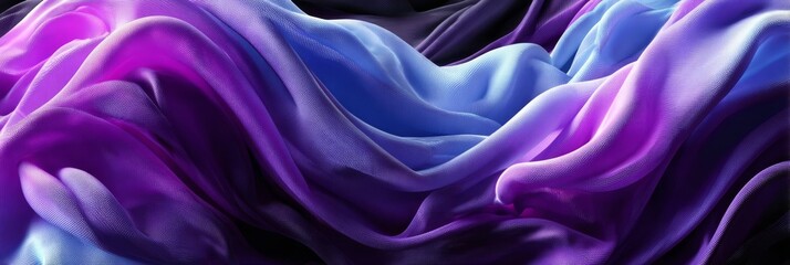 Fototapeta premium Wavy Purple-Blue Fabric Abstract Gradient Satin with Artistic Folds and Luxury Textile Texture