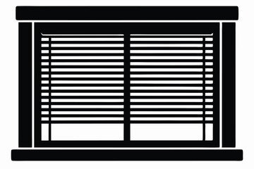 Black and White Window with Horizontal Blinds Showing Some Light Between Slats
