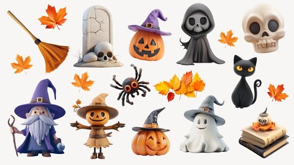 Obraz premium Cute 3D Halloween night element set