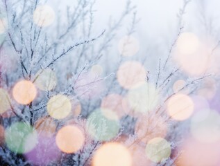 New year Winter art design, wide screen holiday border, Christmas winter blurred background. Xmas tree with snow decorated with garland lights, holiday festive background. Widescreen backdrop. 
