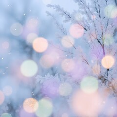 New year Winter art design, wide screen holiday border, Christmas winter blurred background. Xmas tree with snow decorated with garland lights, holiday festive background. Widescreen backdrop. 
