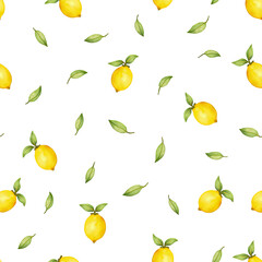 Obraz premium Vibrant Lemon Pattern with Green Leaves