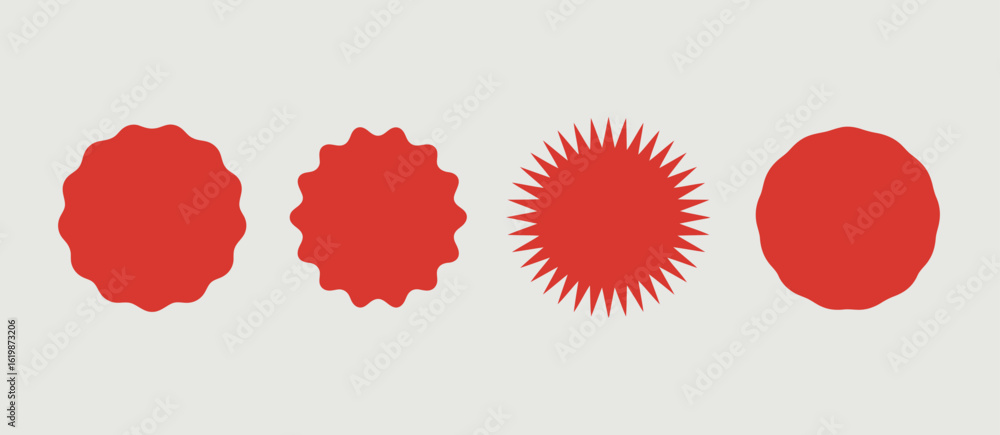 Poster four abstract red shapes with different textured edges on a light background