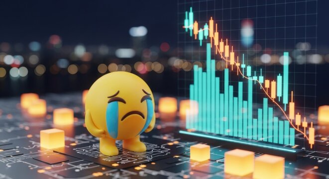 Crying Emoji and Falling Stock Market Graph at Night