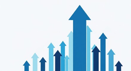 Blue upward arrows showing growth and progress isolated on white background