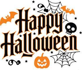 Happy Halloween Typography with Spooky Icons