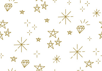 Seamless pattern with golden stars. Christmas, birthday design in golden color on a light background. Trendy modern vector illustration. Cute Line star glitter shine design. Seamless pattern with star