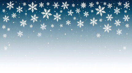 A winter scene with many snowflakes. a gradient blue to white background,  Blue shiny winter banner with snow, A panoramic winter scene of falling snowflakes, 
