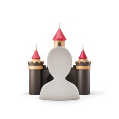 Person silhouette in front of fantasy castle silhouette