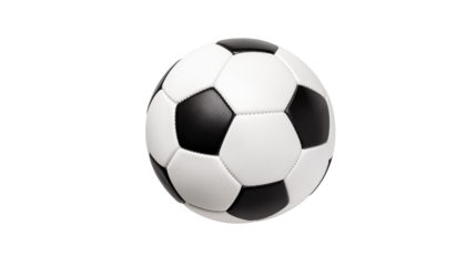 Classic black and white soccer ball perfect for sports themed designs and athletic promotions isolated on white or transparent png.