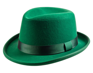 Tilted Bowler Hat in Emerald Green with Soft Shadow, Three-Quarter View, Transparent Background