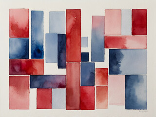 Fototapeta premium Abstract watercolor rectangles in red blue and pink geometric