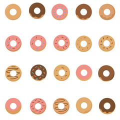 Fototapeta premium Colorful Donut Icon with Sprinkles Flat Style Set