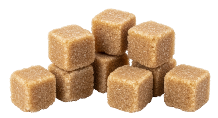 Isolated pile of brown sugar cubes