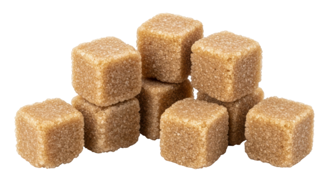Isolated pile of brown sugar cubes