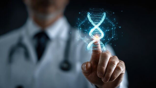 Doctor interacts with DNA graphic