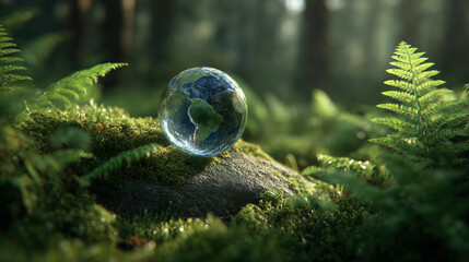 Sustainable earth on moss stone representation forest lush close-up