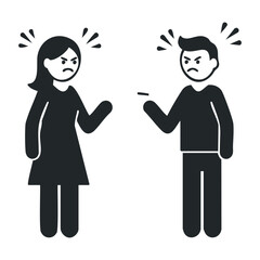 Angry cartoon characters arguing with gestures and exclamations. Vector illustration