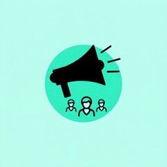 Modern Megaphone Icon with Audience on Light Green Background