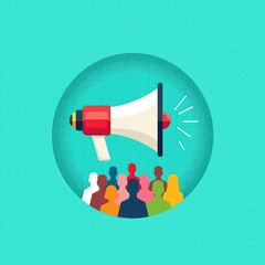 Flat Vector Illustration of Megaphone with Audience Background