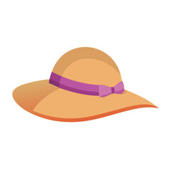 Beach sun protaction hat. Female beach hat, isolated vector illustration