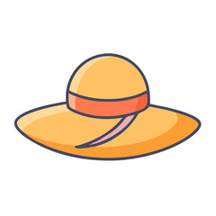 Beach sun protaction hat. Female beach hat, isolated vector illustration