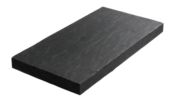 Slate paving tile for a sleek urban home driveway, with a narrow rectangular form and a dark, slate-gray color.