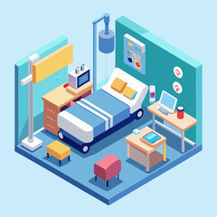 Obraz premium Modern isometric hospital room with medical equipment