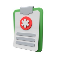 Obraz premium A stylized 3D medical clipboard icon, for checklists, notes, and patient forms.