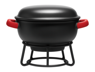 Ceramic tabletop grill with heat-resistant handles and wire stand for terrace dining