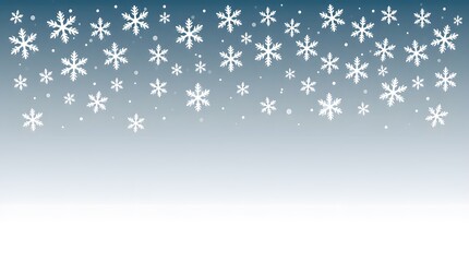 a gradient blue to white background,  Blue shiny winter banner with snow, A panoramic winter scene of falling snowflakes, wallapepr, A winter scene with many snowflakes. 
