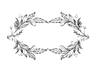 Obraz premium Hand-drawn laurel frame with black leaves