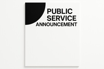 Poster with bold black text reading “Public Service Announcement” in minimalist style on clean white background to convey urgent information