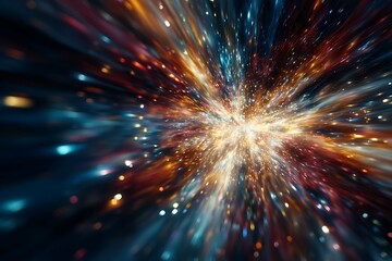 Fototapeta premium Dynamic burst of vibrant light particles creating a stunning cosmic explosion effect