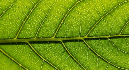 Detailed Macro Shot of Green Leaf Showing Vein Structure and Texture