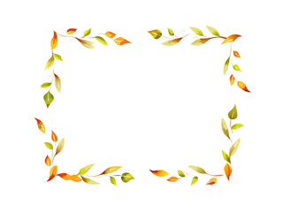 Obraz premium Rectangular fall leaf frame with orange and green foliage