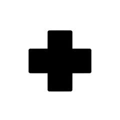Fototapeta premium A bold red cross symbol outlined in black, representing medical assistance or first aid on a white background.